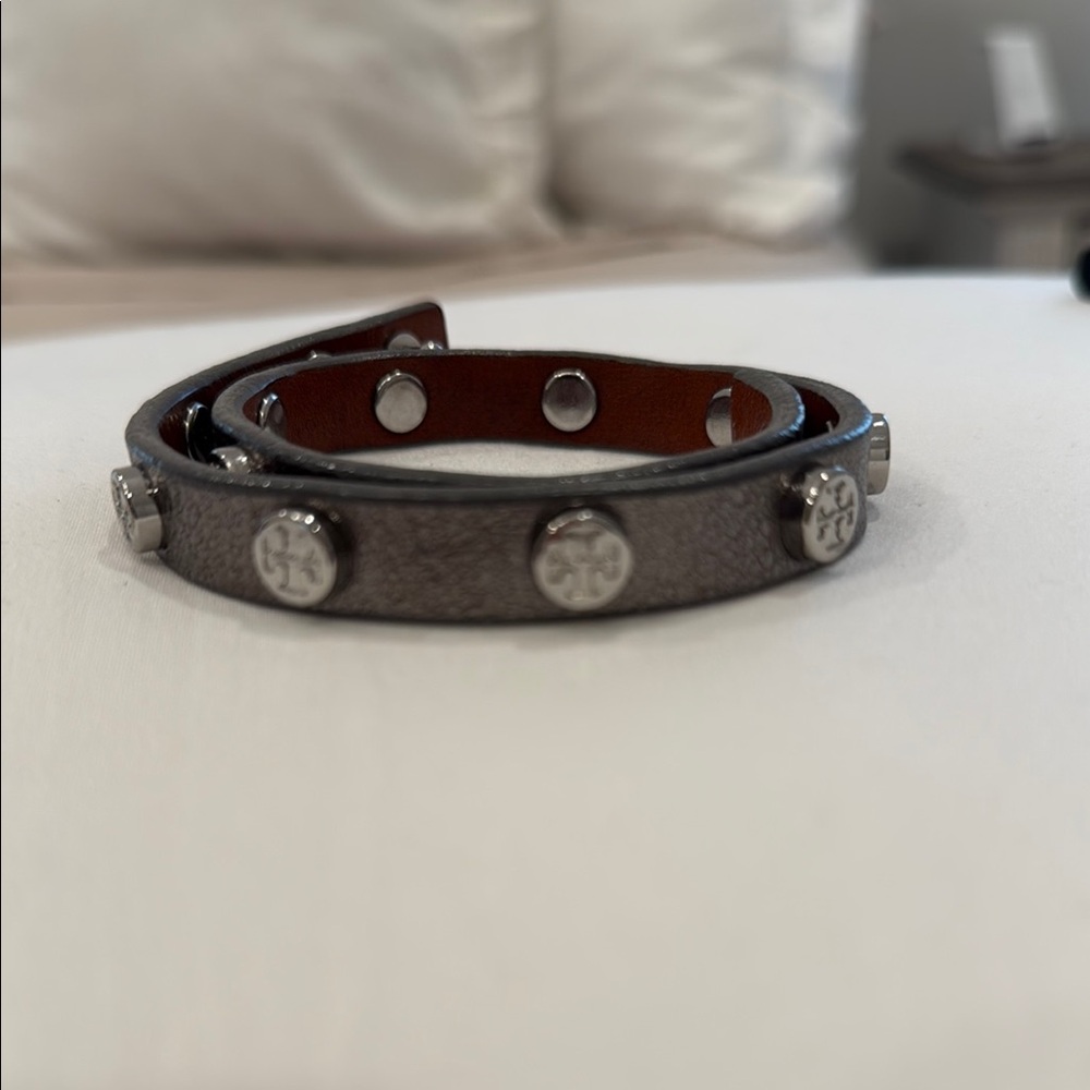 Gray Leather Wrap Bracelet
